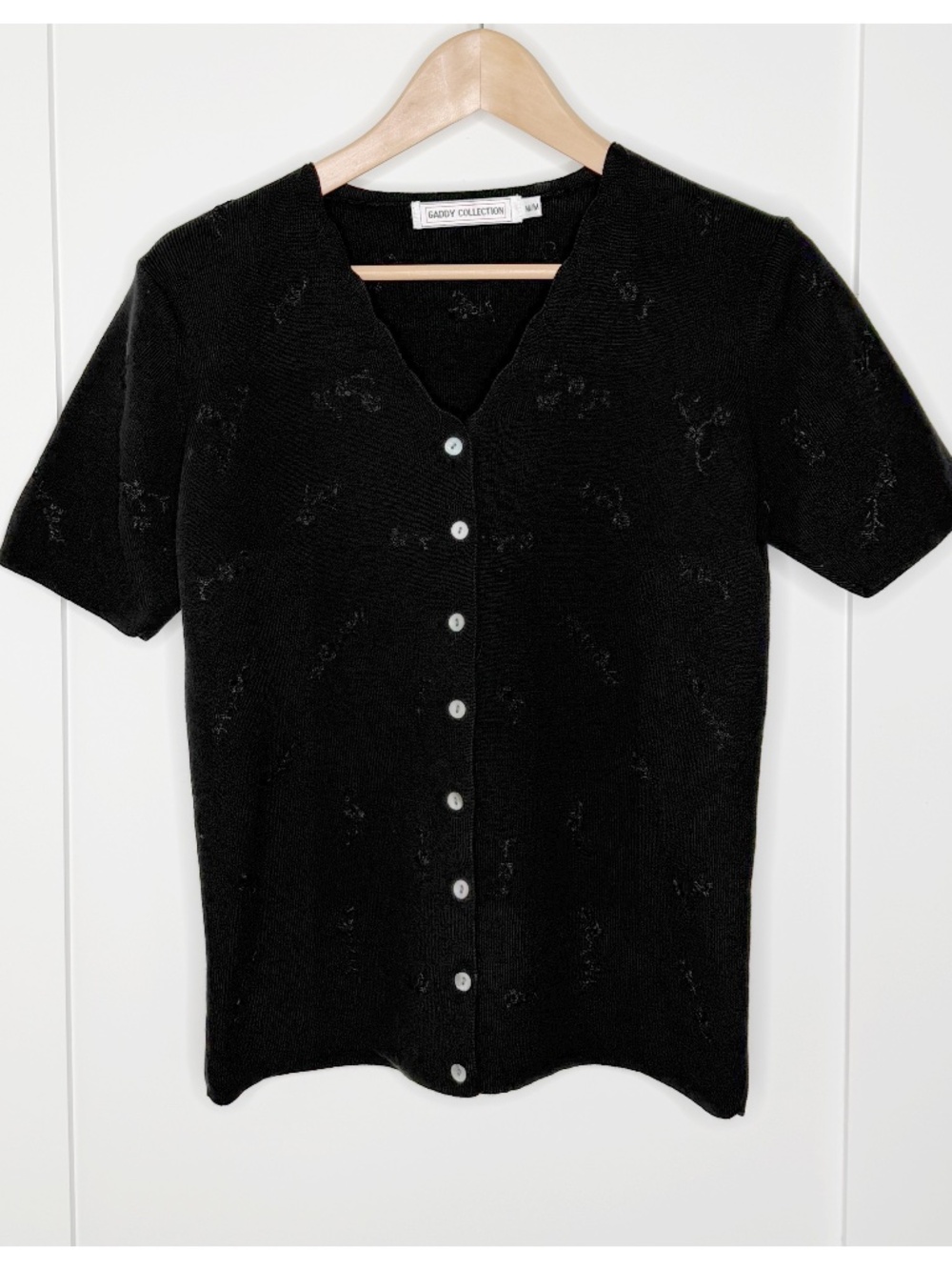 Vintage Short Sleeve Embroidered Cardigan Sweater by Gaddy Collection in Black